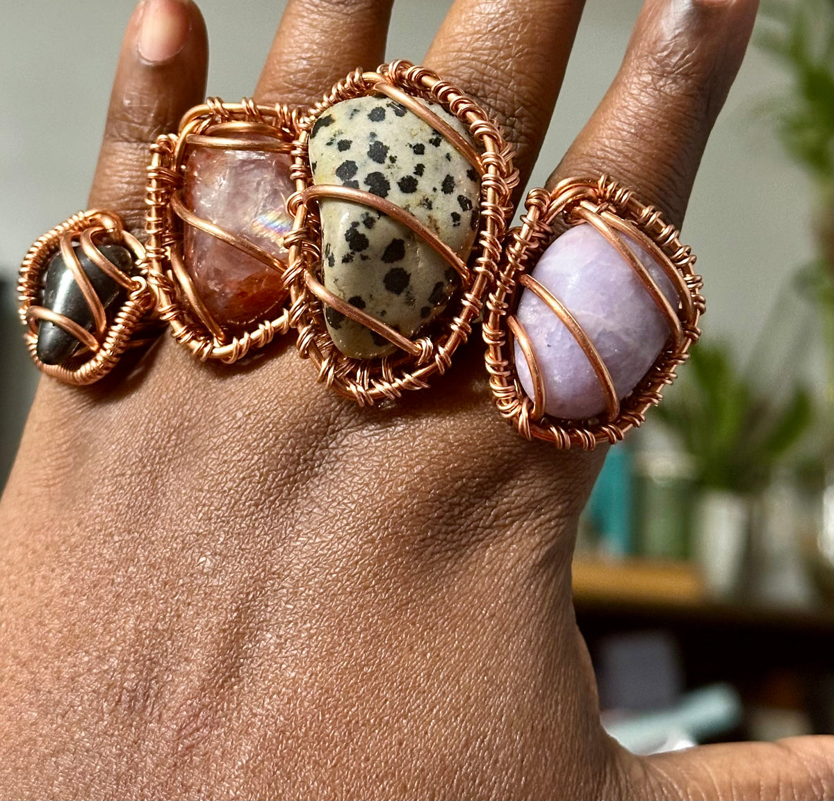 Gemstone Creativity Weave Copper Rings