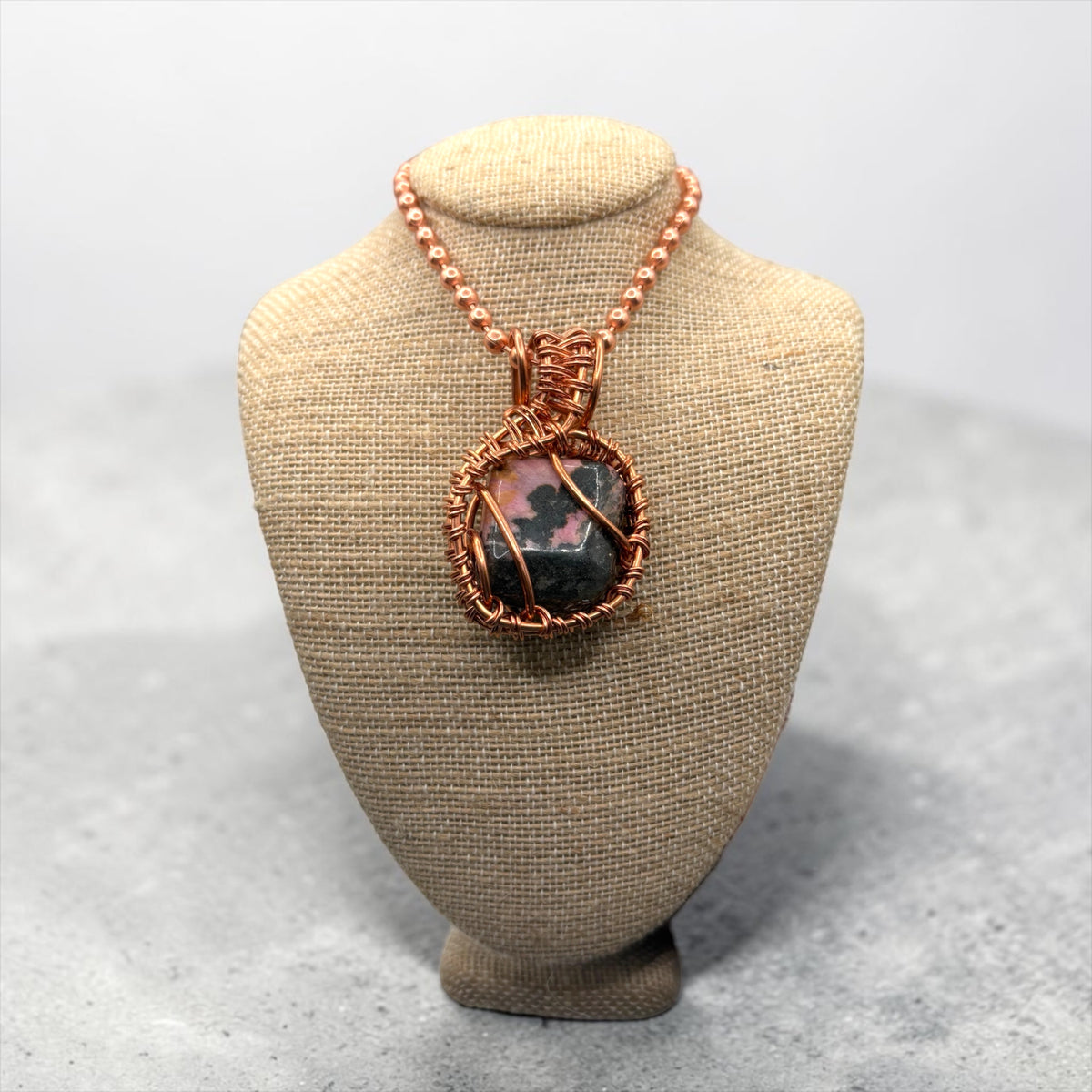 Rhodonite Creativity Weave 24” Copper Necklace