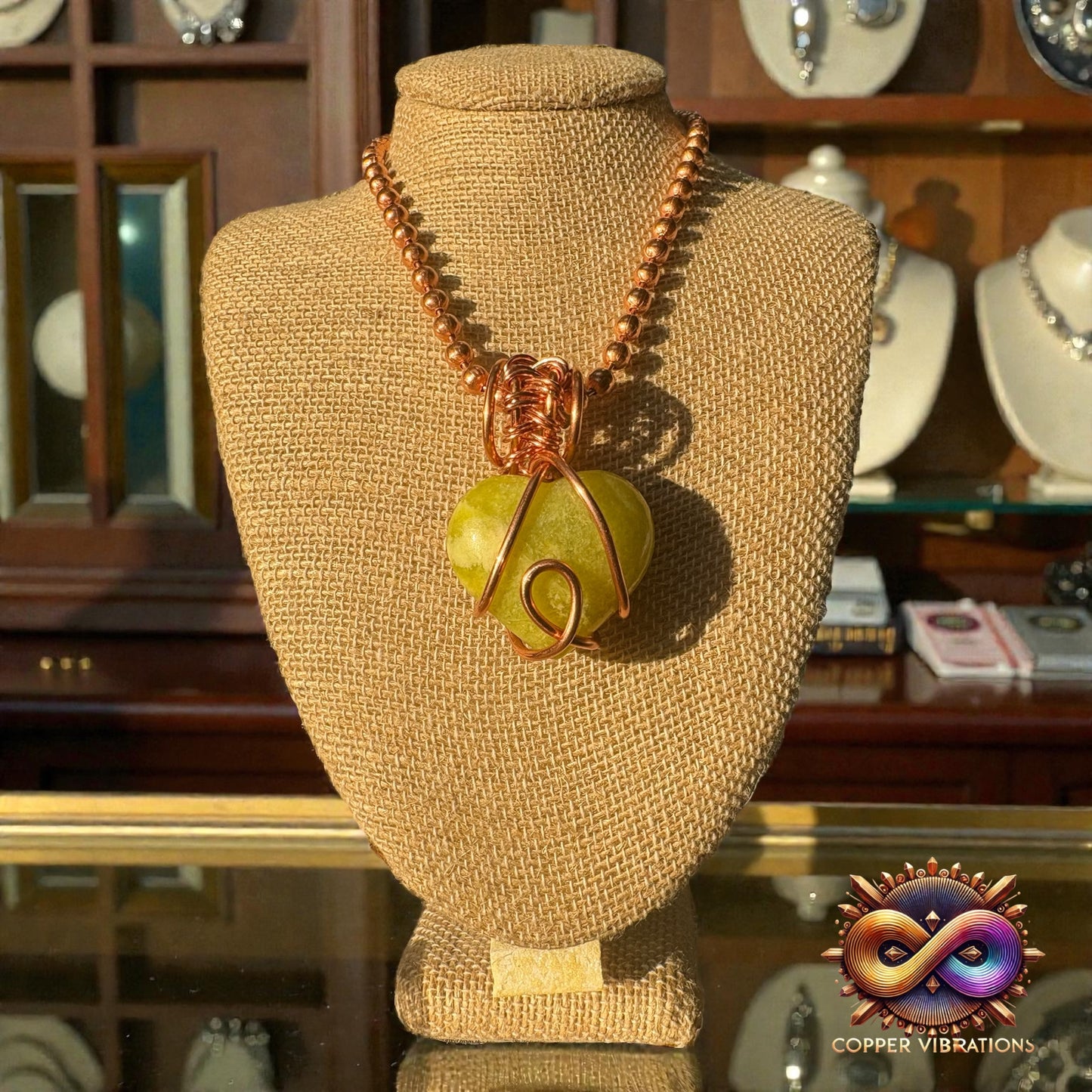 Serpentine Heart 24” Copper Necklace