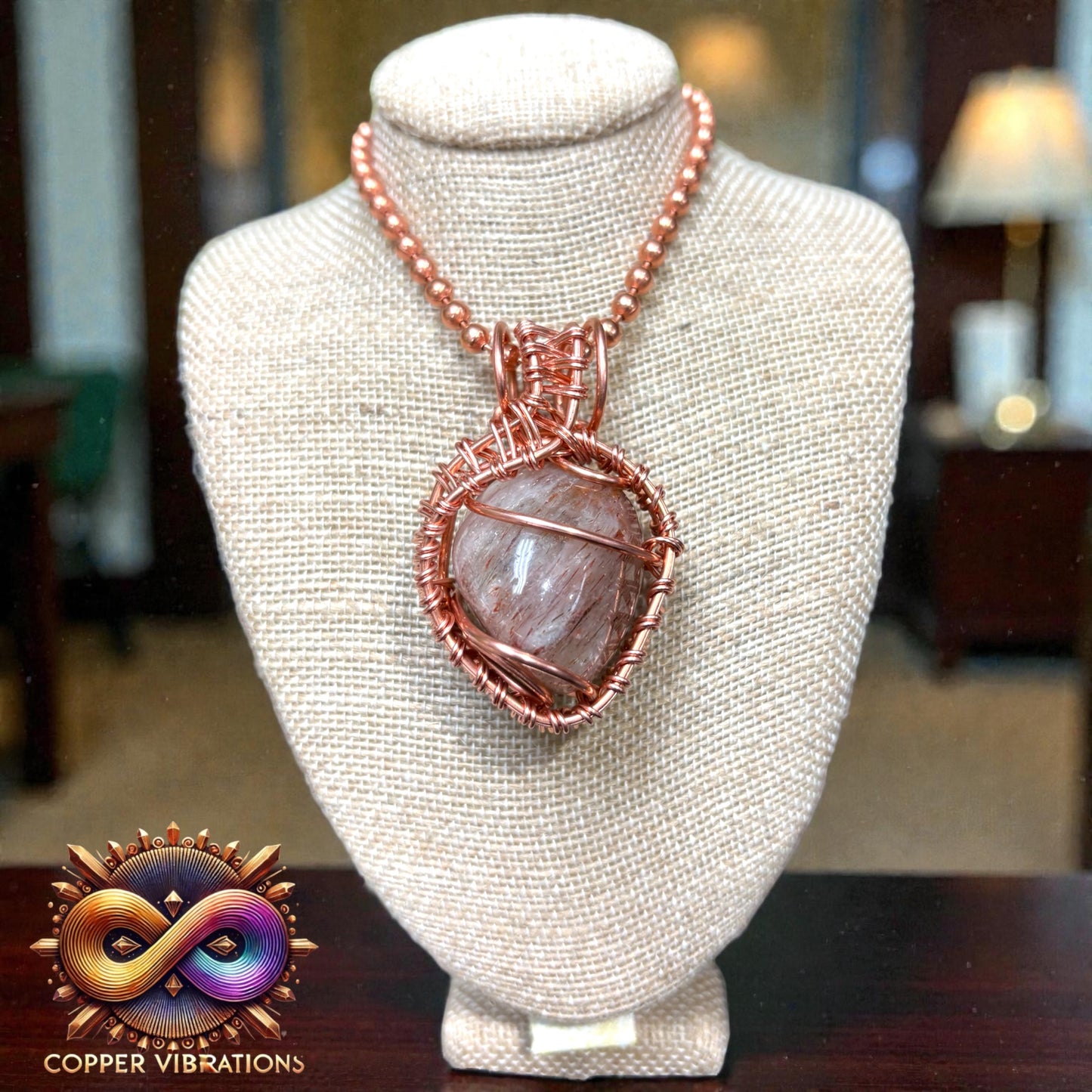 Rutilated Quartz 24” Copper Necklace