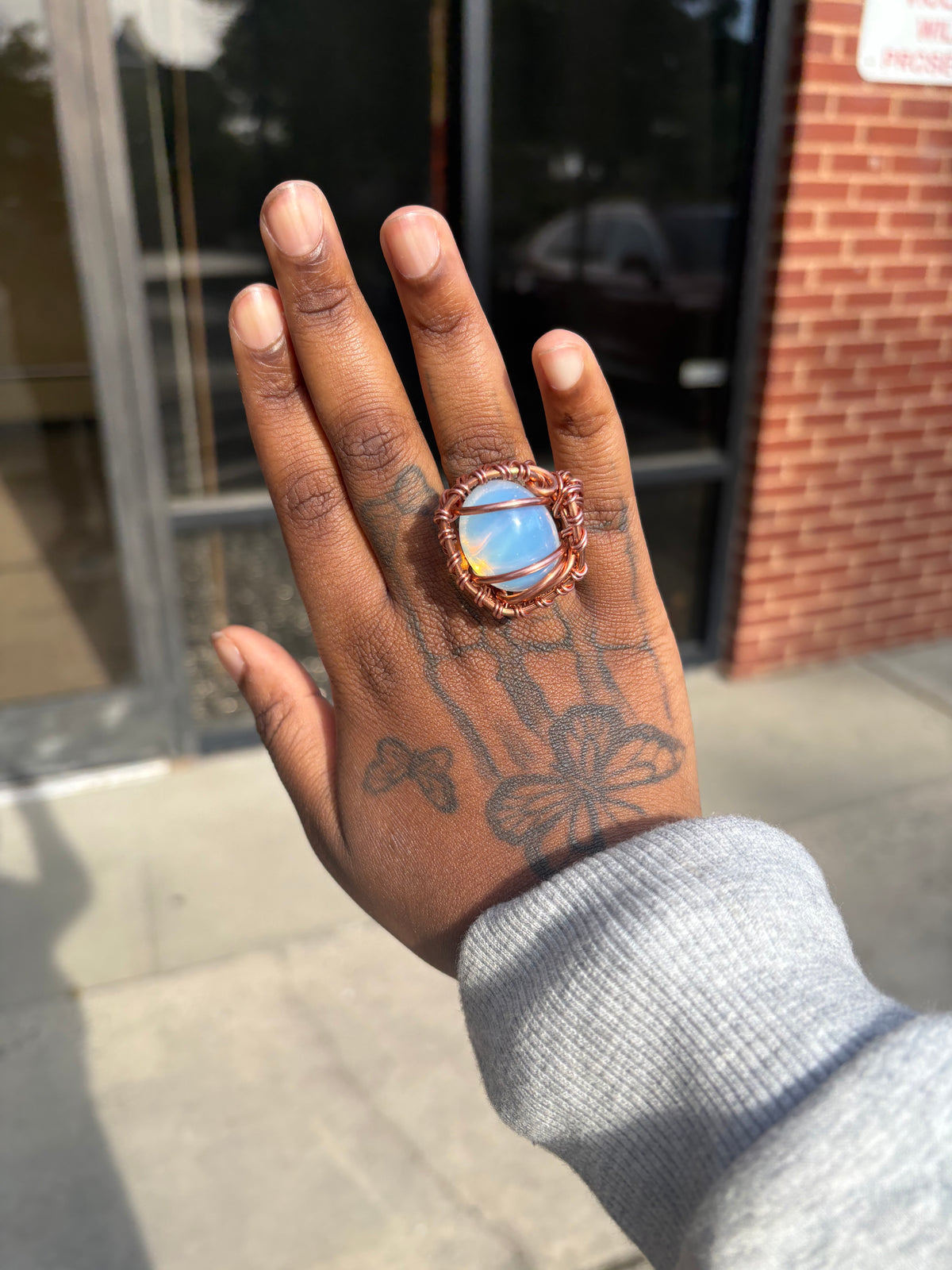 Gemstone Creativity Weave Copper Rings