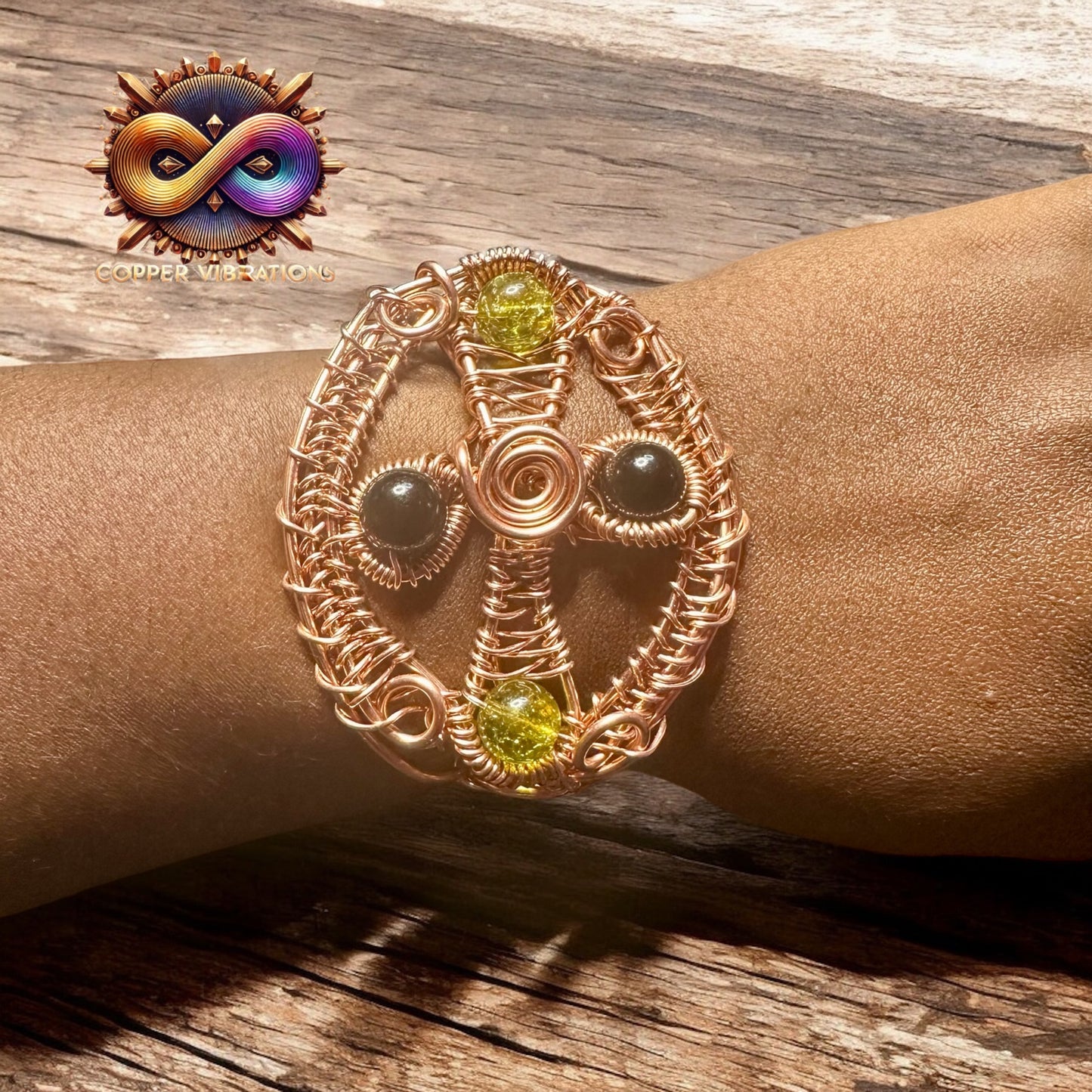 Copper Obsidian and Peridot Cuff