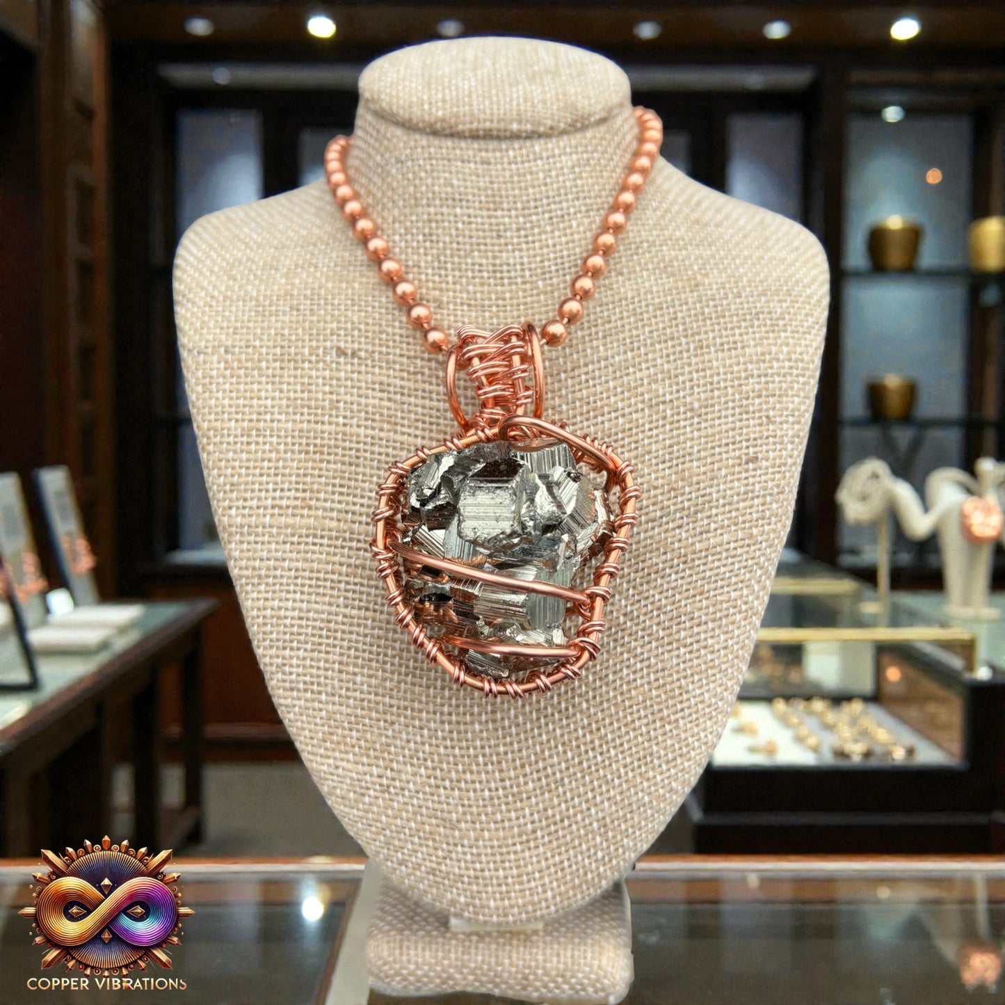 Large Chunky Pyrite 24” Copper Necklace