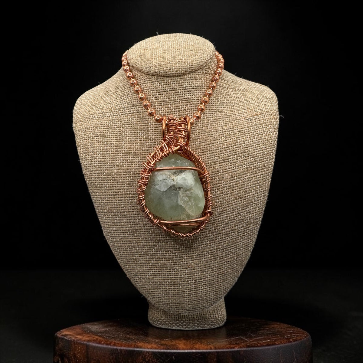 Raw Prehnite Creativity Weave 24” Copper Necklace