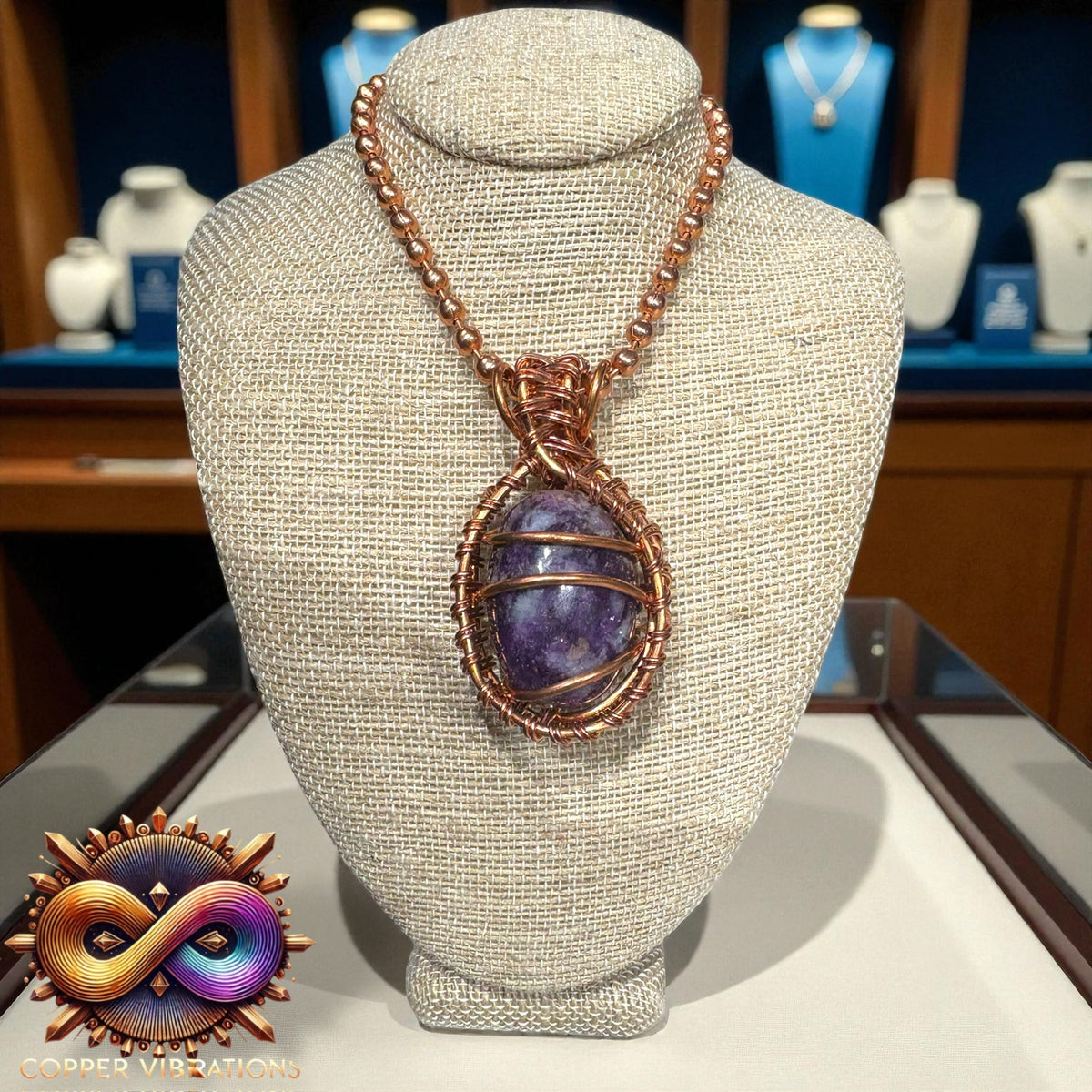 Lepidolite Creativity Weave 24” Copper Necklace