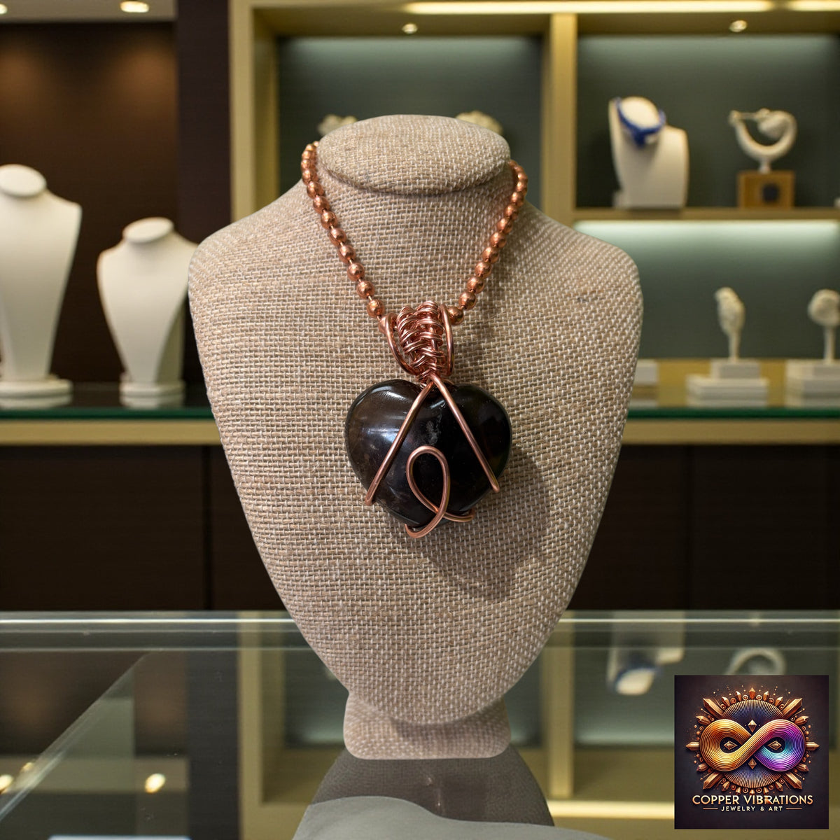 Smokey Quartz Heart 24” Copper Necklace