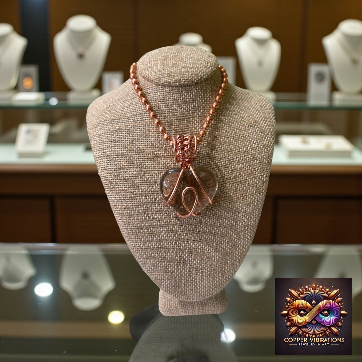 Smokey Quartz Heart 24” Copper  Necklace