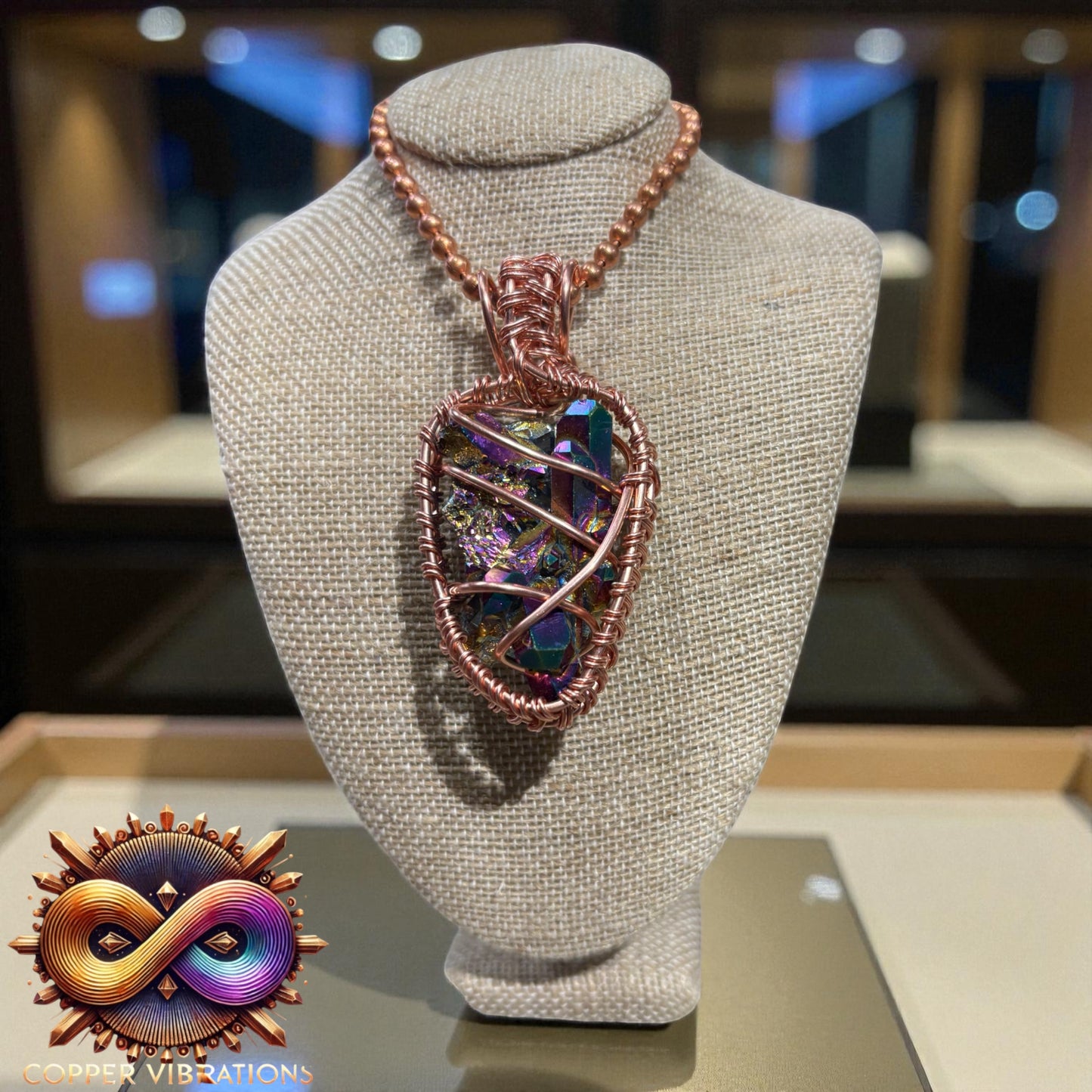 Flame Aura Quartz 24” Copper Necklace