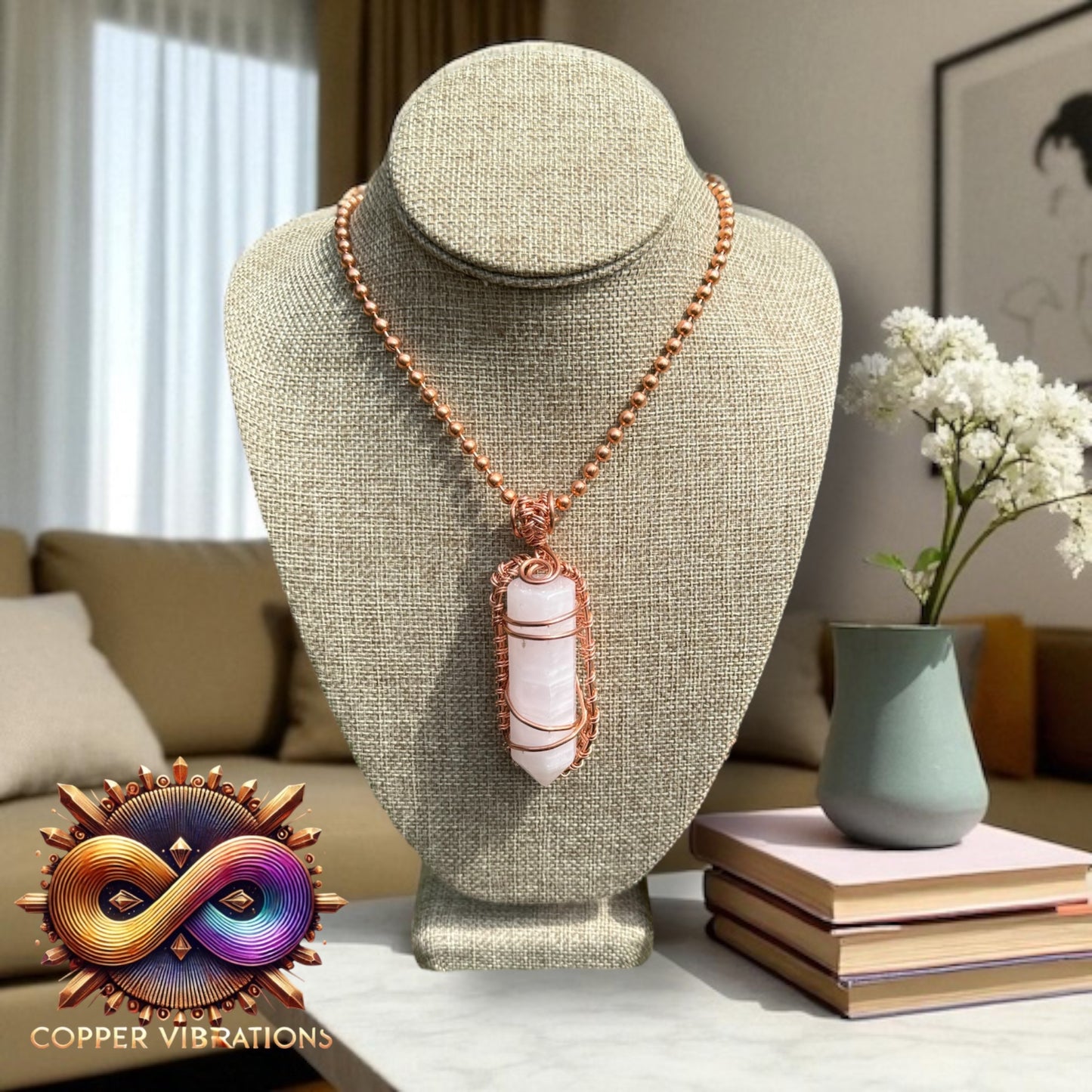 Pink Mangano Calcite Wand Necklace