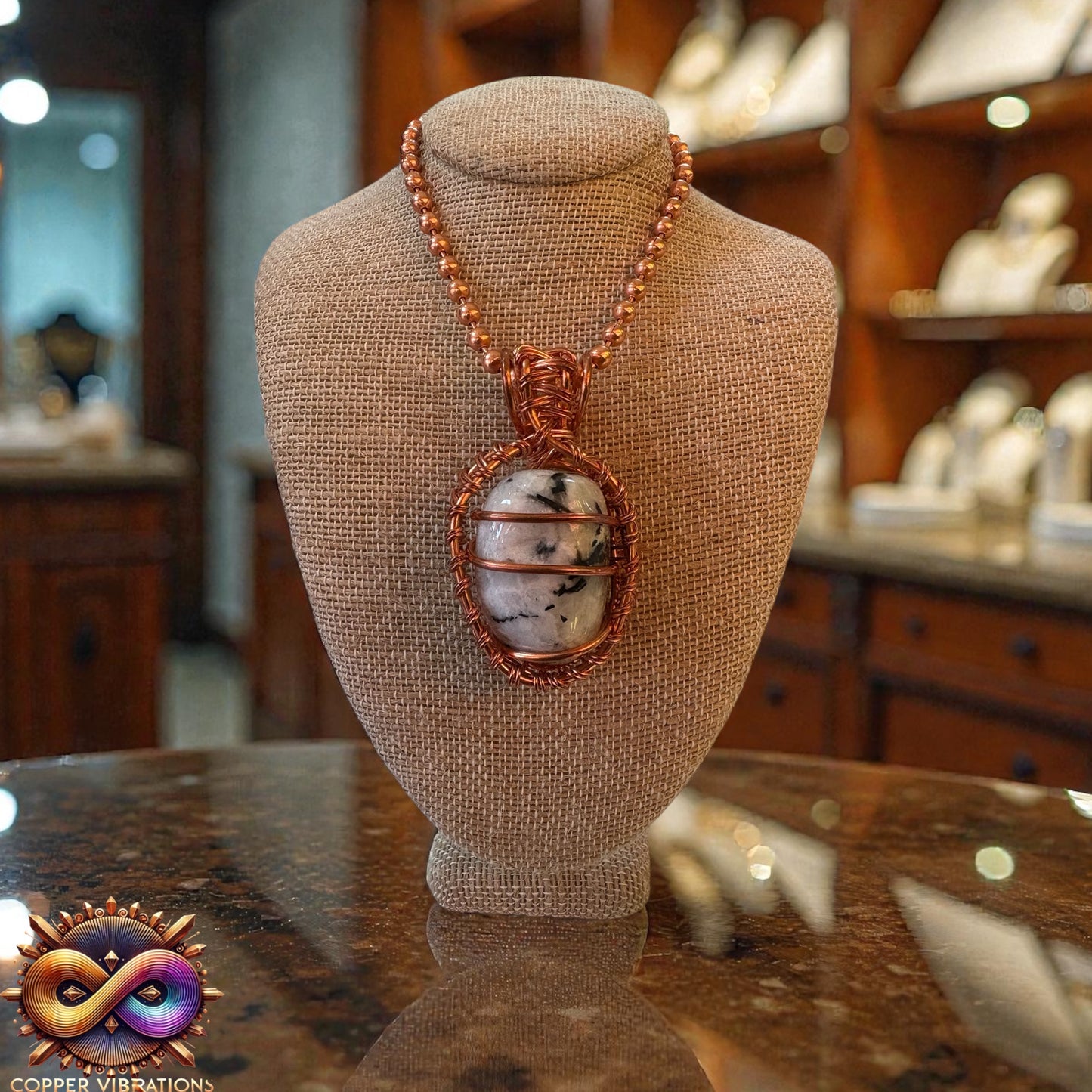 Rainbow Moonstone 24” Copper Necklace