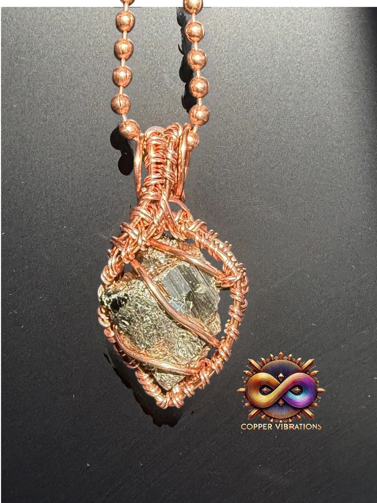Small Pyrite Creativity Weave 24” Copper Necklace