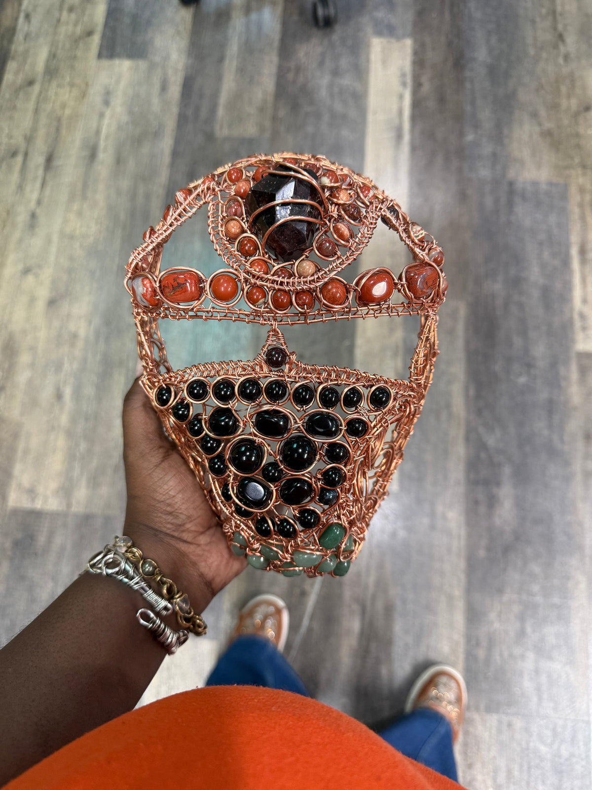 Copper and Gemstone Wall Art Mask