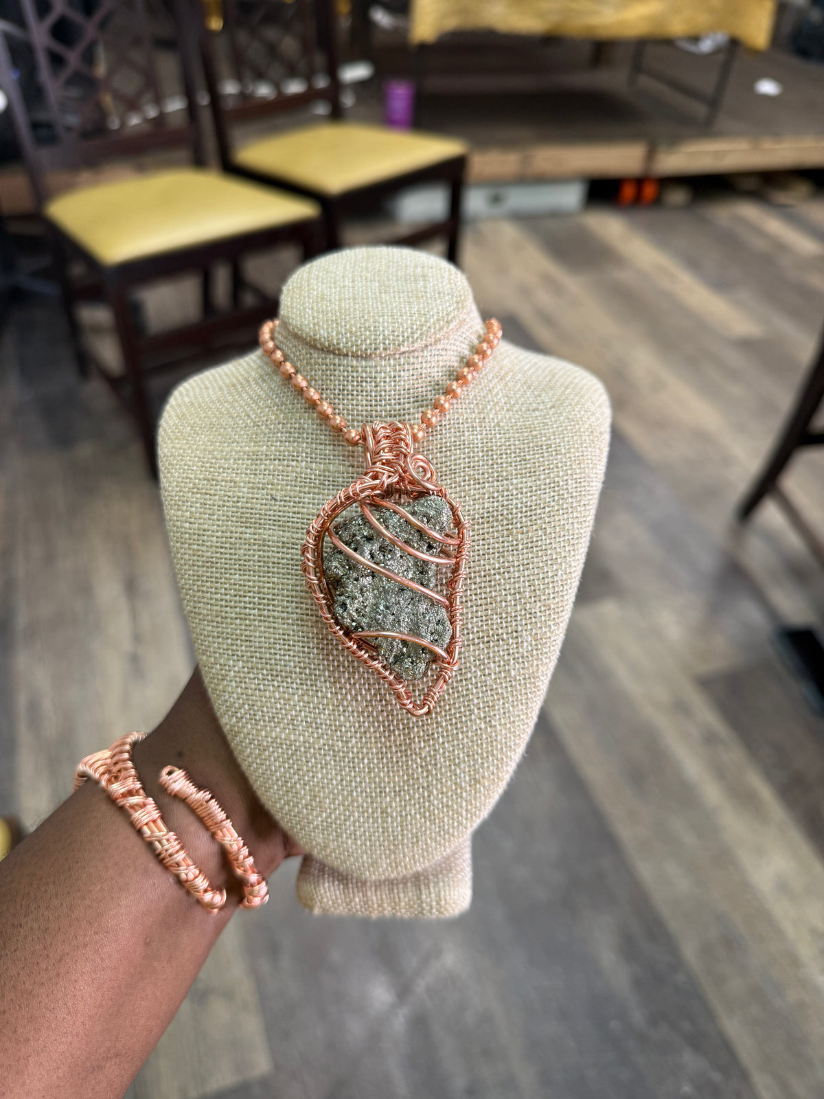 Large Chunky Pyrite Creativity Weave 24” Copper Necklace