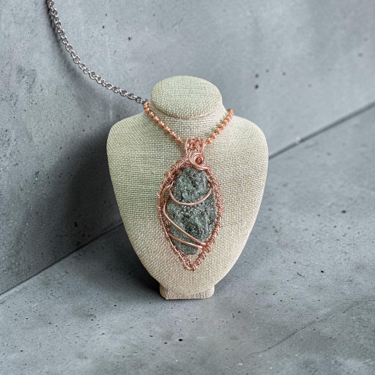 Large Chunky Pyrite Creativity Weave 24” Copper Necklace