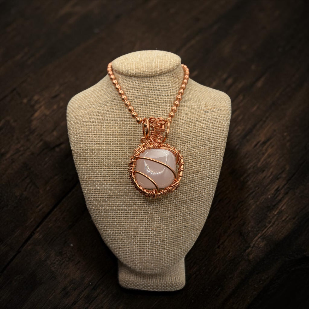 Pink Mangano Calcite Creativity Weave 24” Copper Necklace
