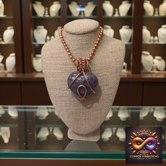 Lepidolite Heart 24” Copper Necklace