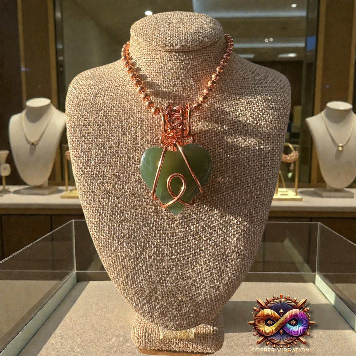Nephrite Jade Heart 24” Copper Necklace
