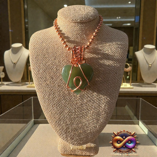 Jade Heart 24” Copper Necklace