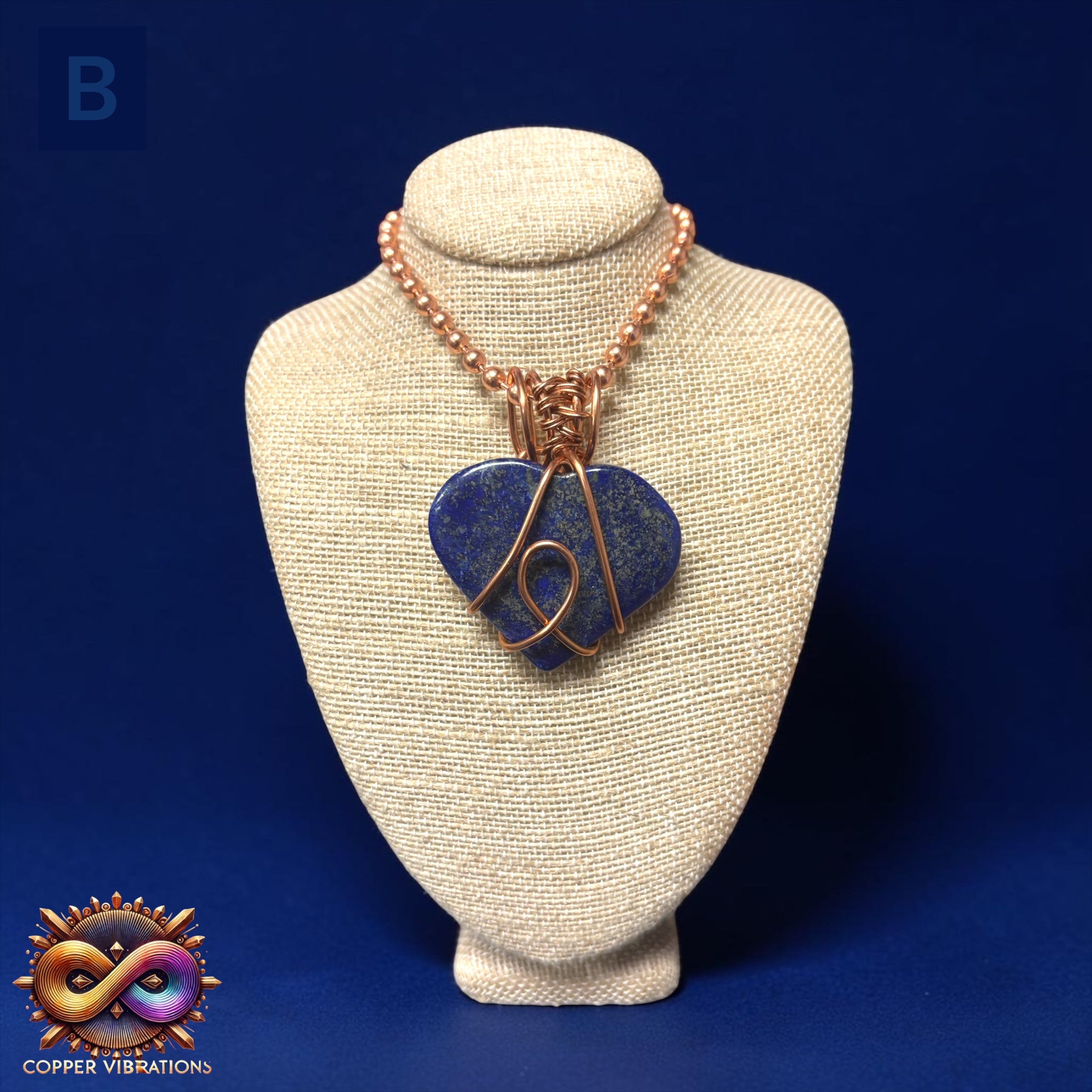 Large Lapis Lazuli 24” Copper Heart Necklace