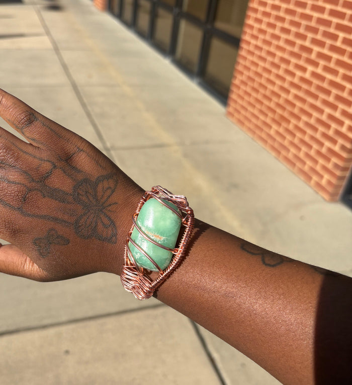 Caribbean Blue Calcite Creativity Weave Copper Bracelet