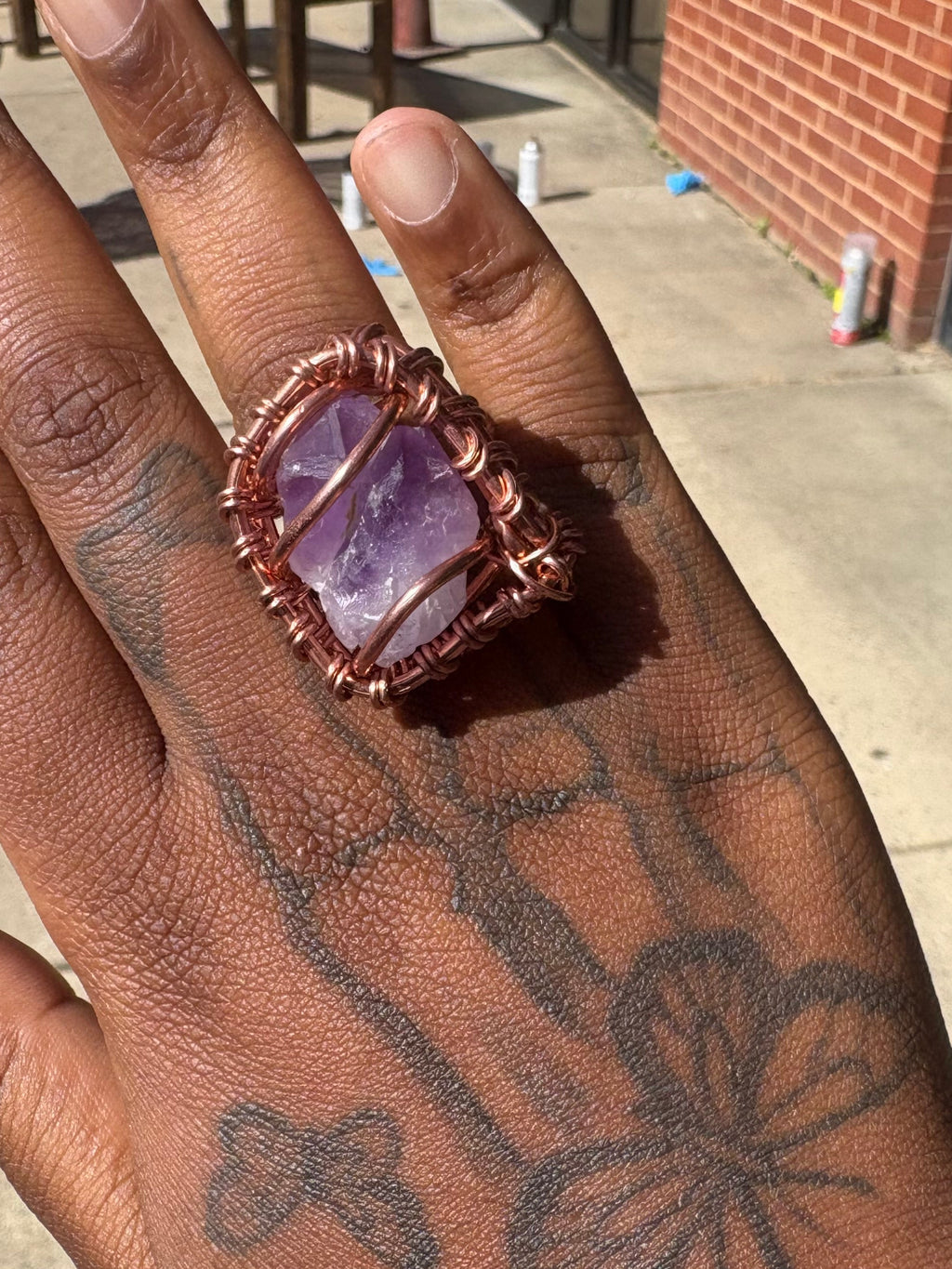 Gemstone Raw Amethyst Copper Ring
