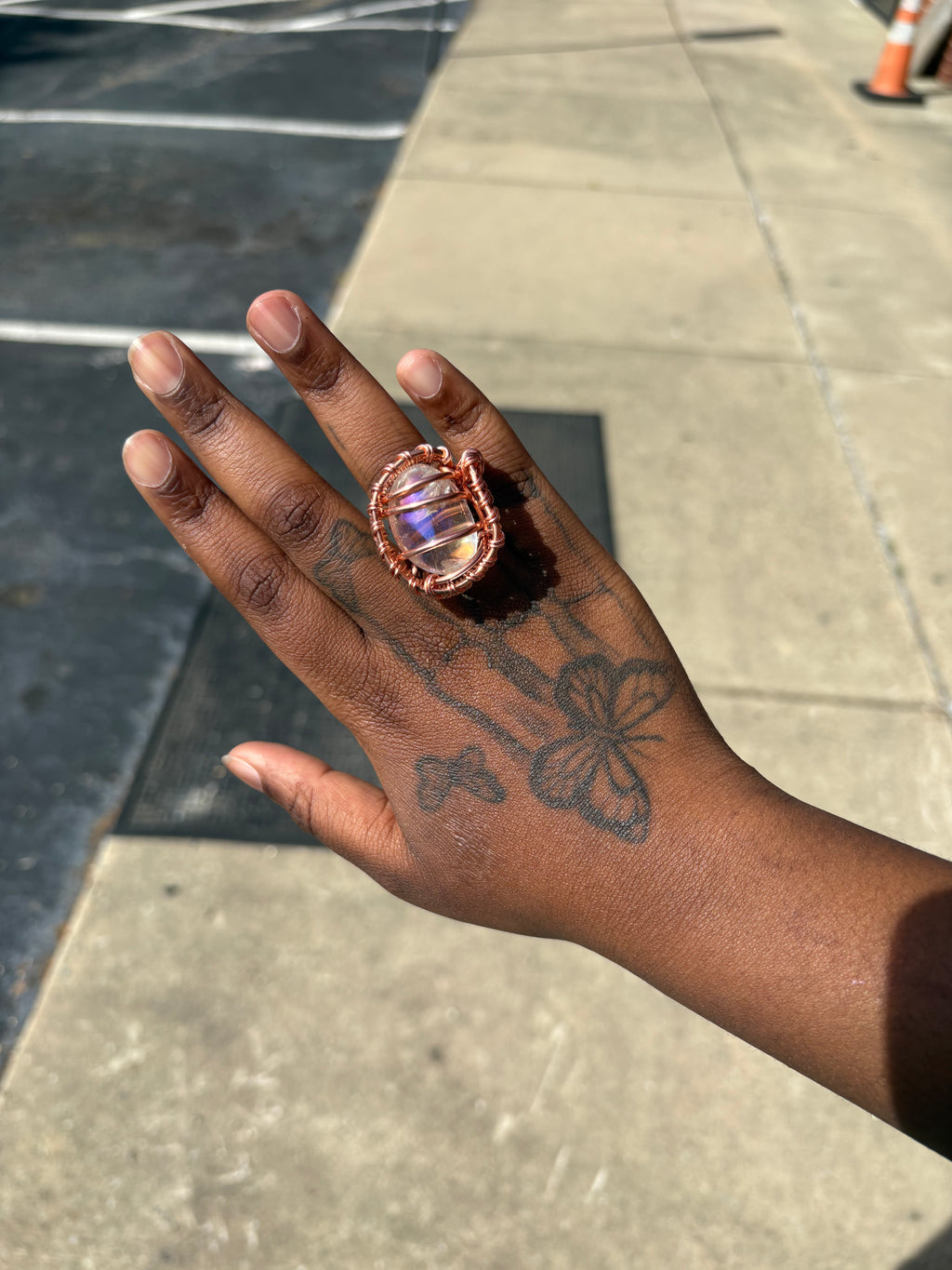 Gemstone Angel Aura Quartz Copper Ring