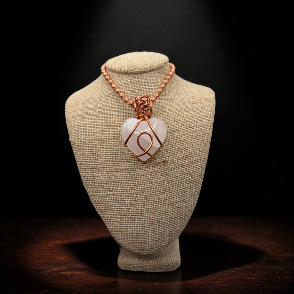 Pink Mangano Calcite 24” Heart Necklace