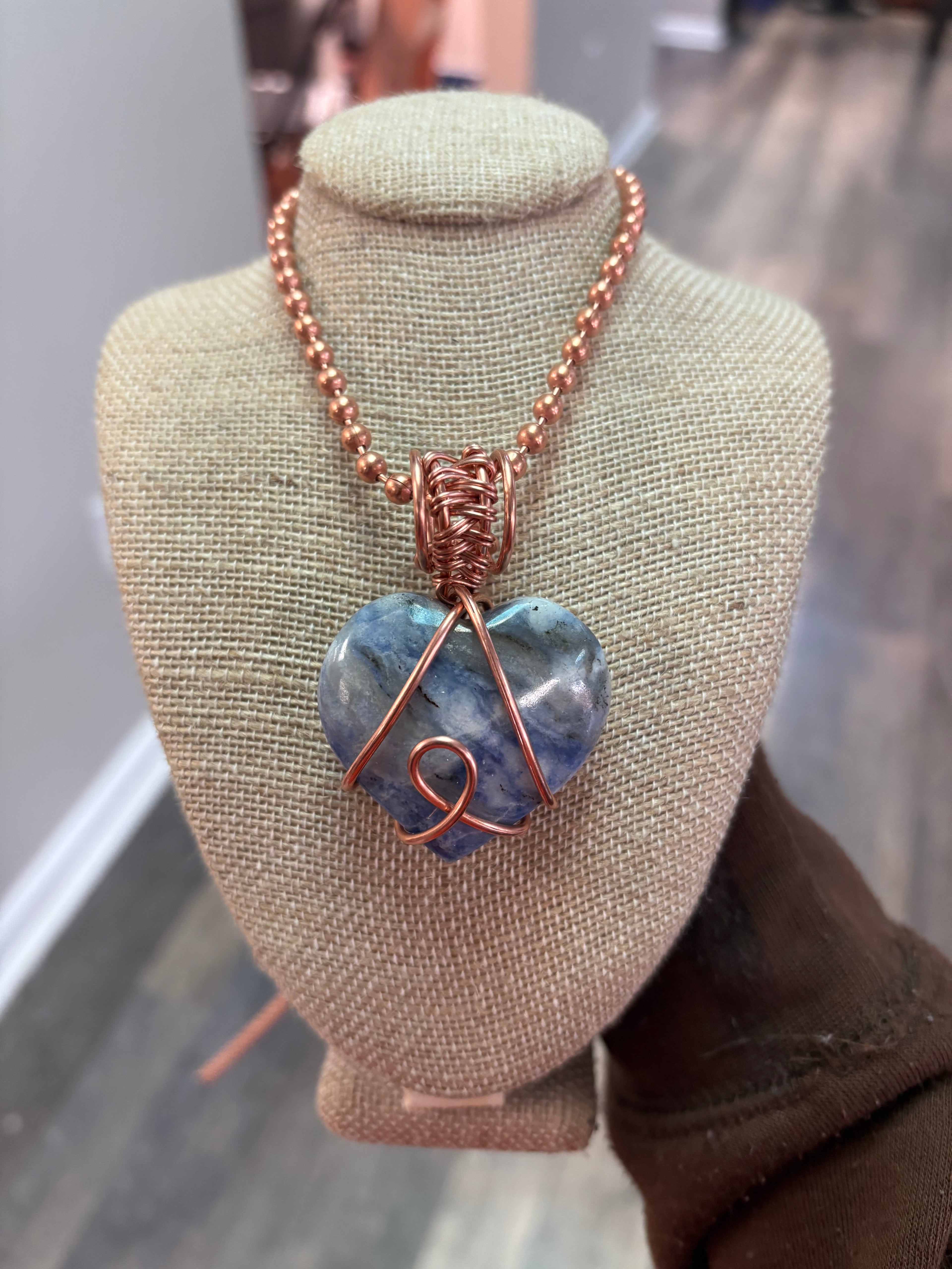 Large Afganite Heart 24” Copper Necklace