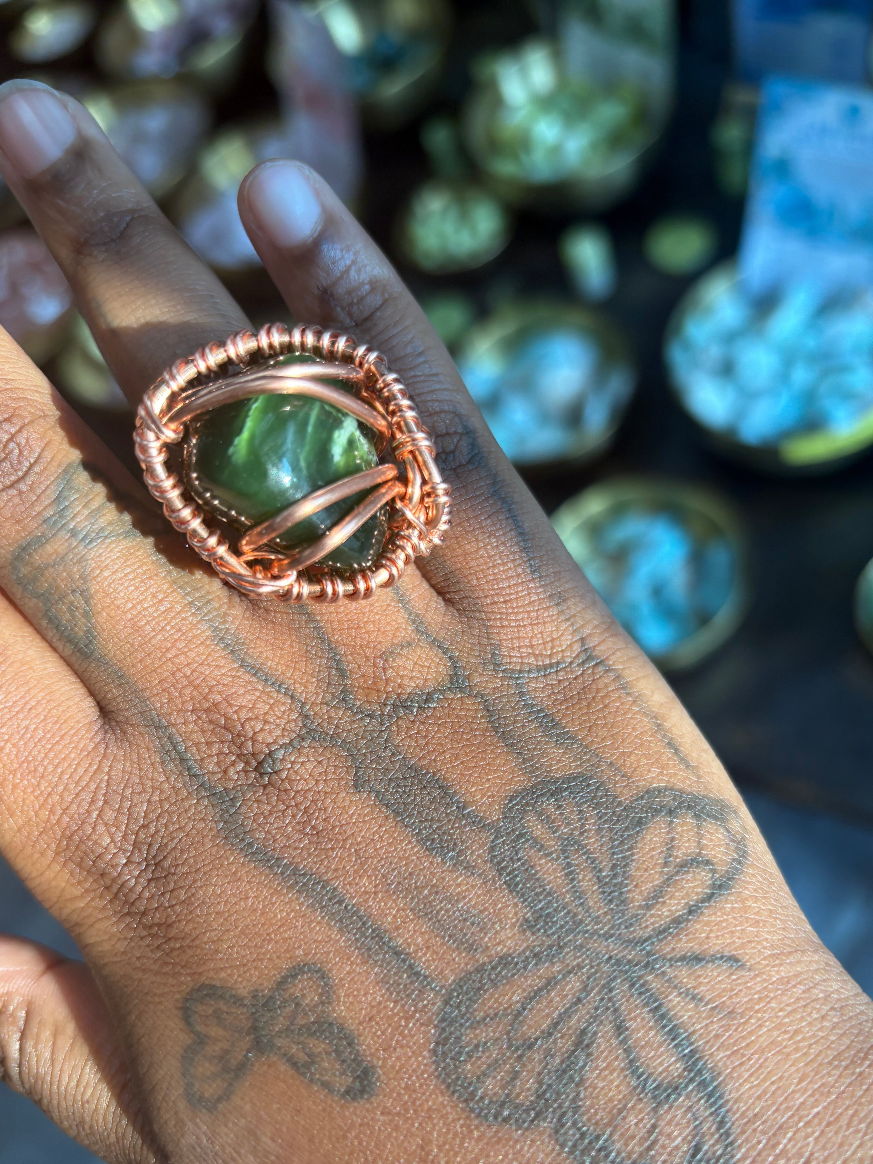 Chunky Jade Copper Ring