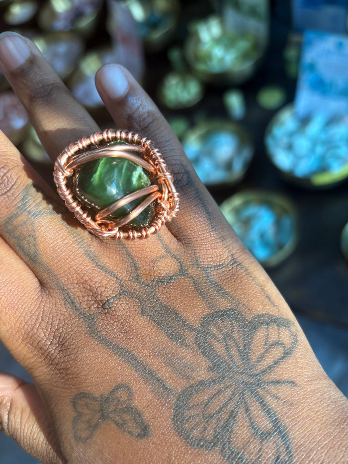 Chunky Jade Creativity Weave Copper Ring