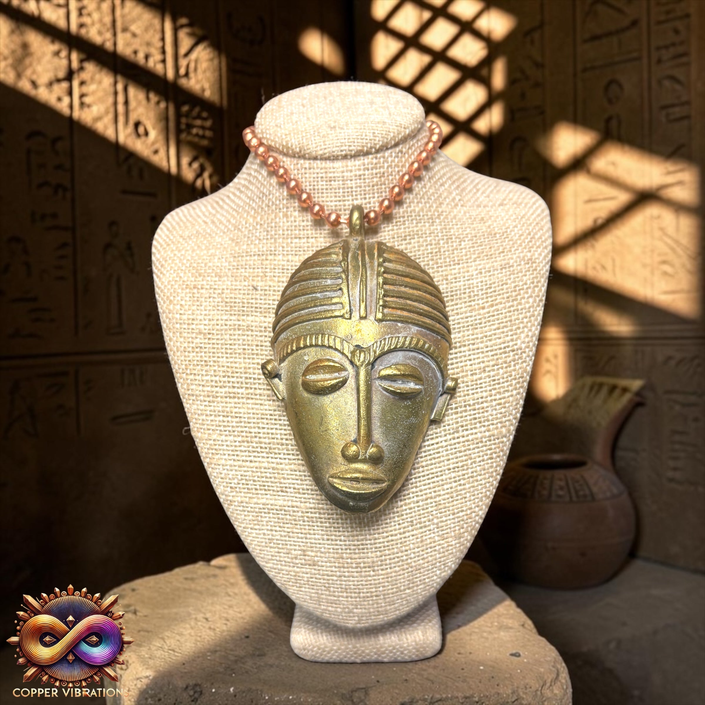 Brass African Mask 24” Copper Necklace