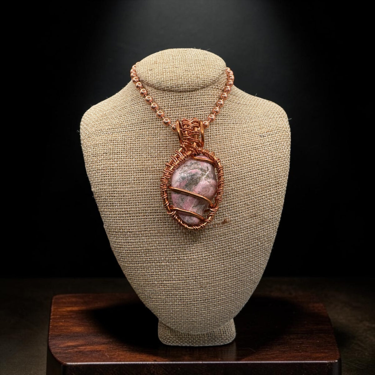 Rhodonite Creativity Weave 24” Copper Necklace