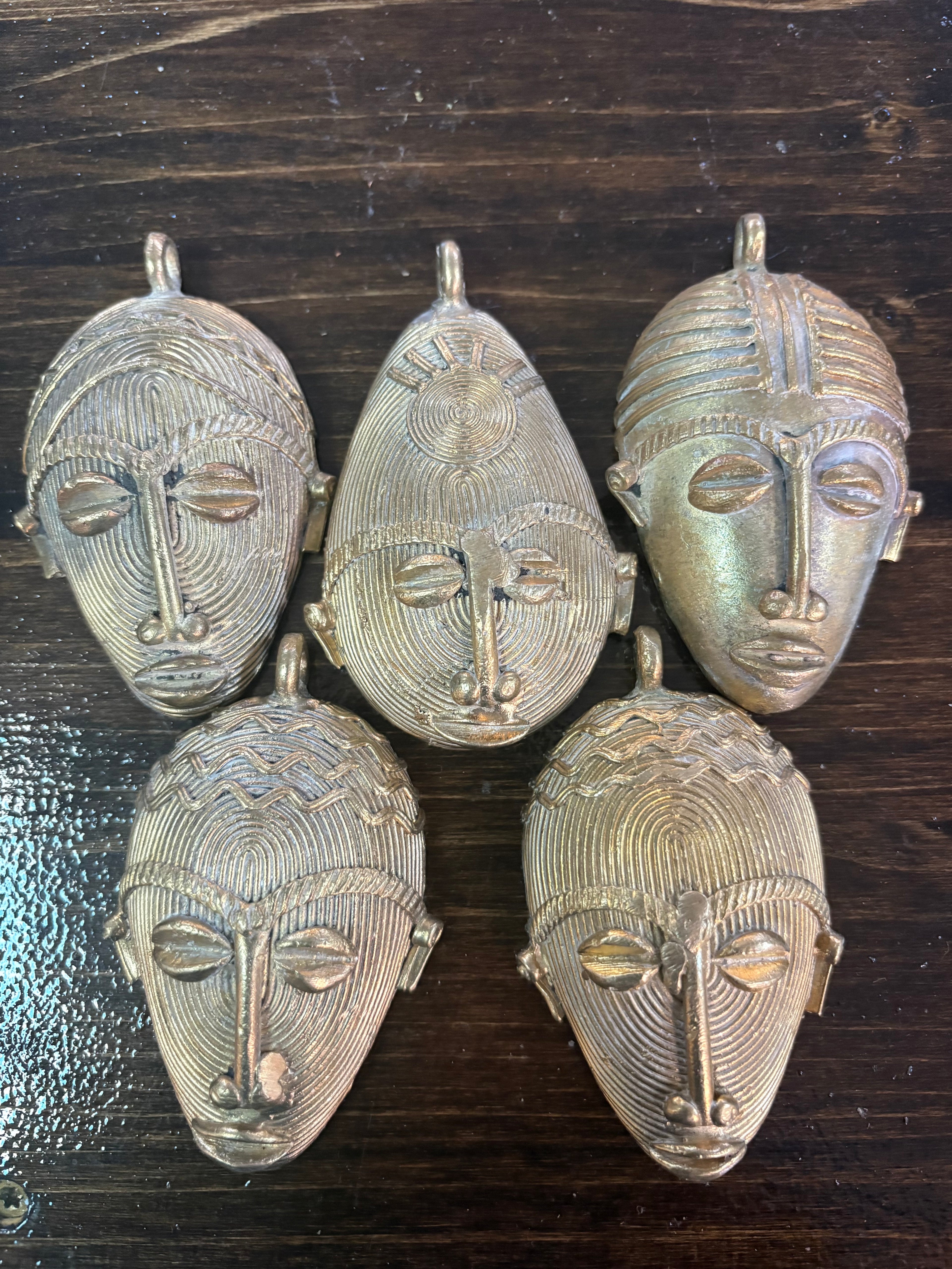 Brass African Mask Pendants
