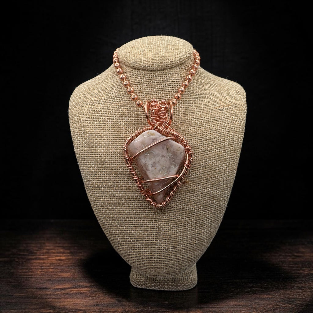 Flower Plume Agate Creativity Weave 24” Copper Necklace