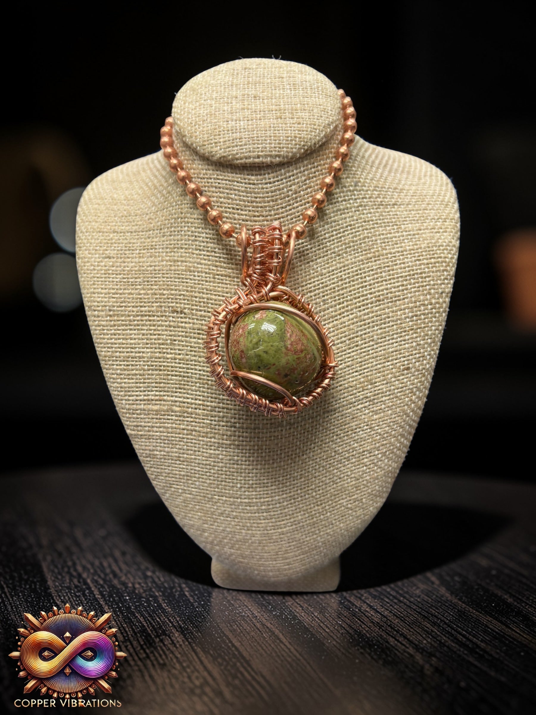 Unakite 24” Copper Necklace