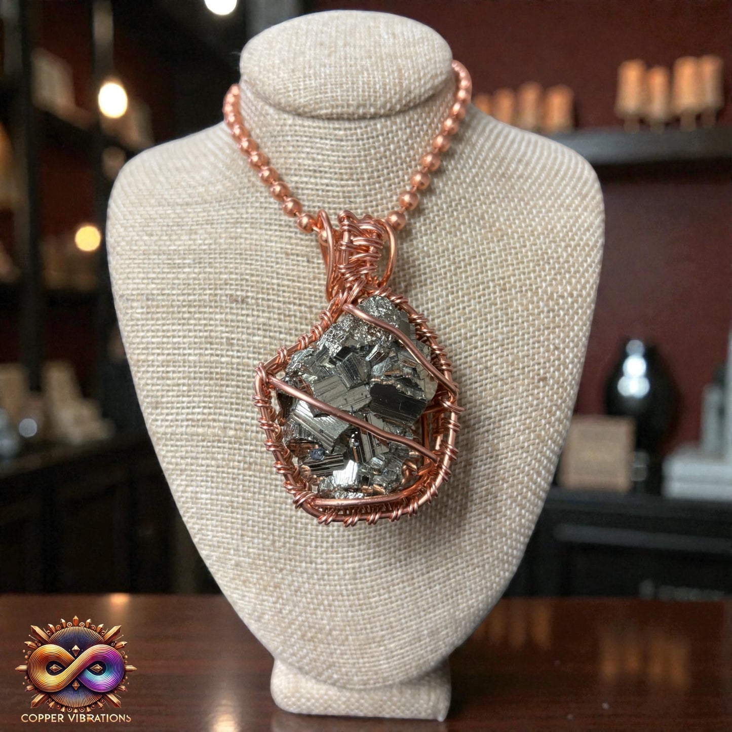 Large Chunky Pyrite 24” Copper Necklace