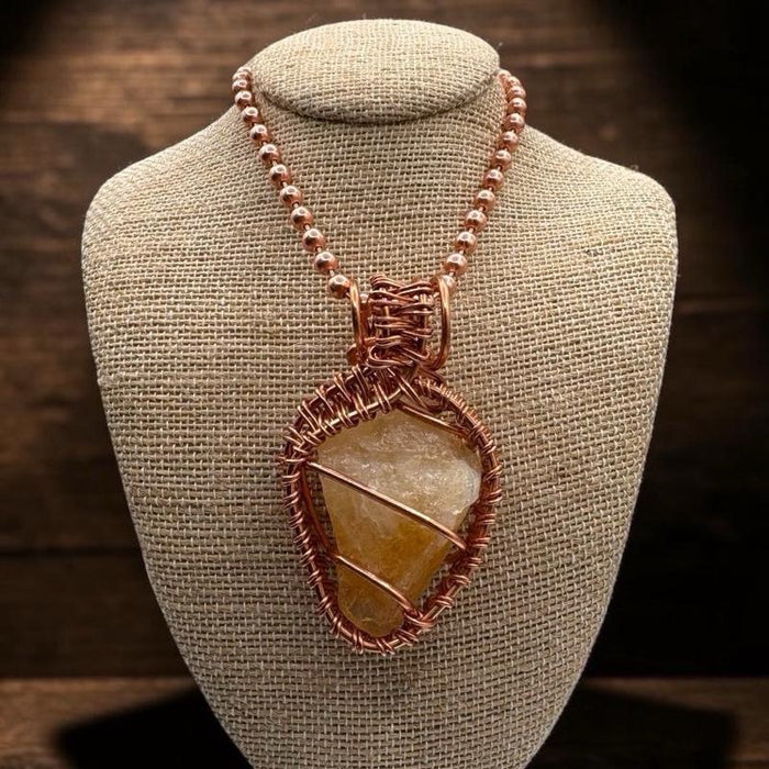 Raw Citrine Creativity Weave 24” Copper Necklace