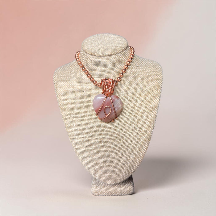 Pink Banded Onyx Heart 24” Copper Necklace
