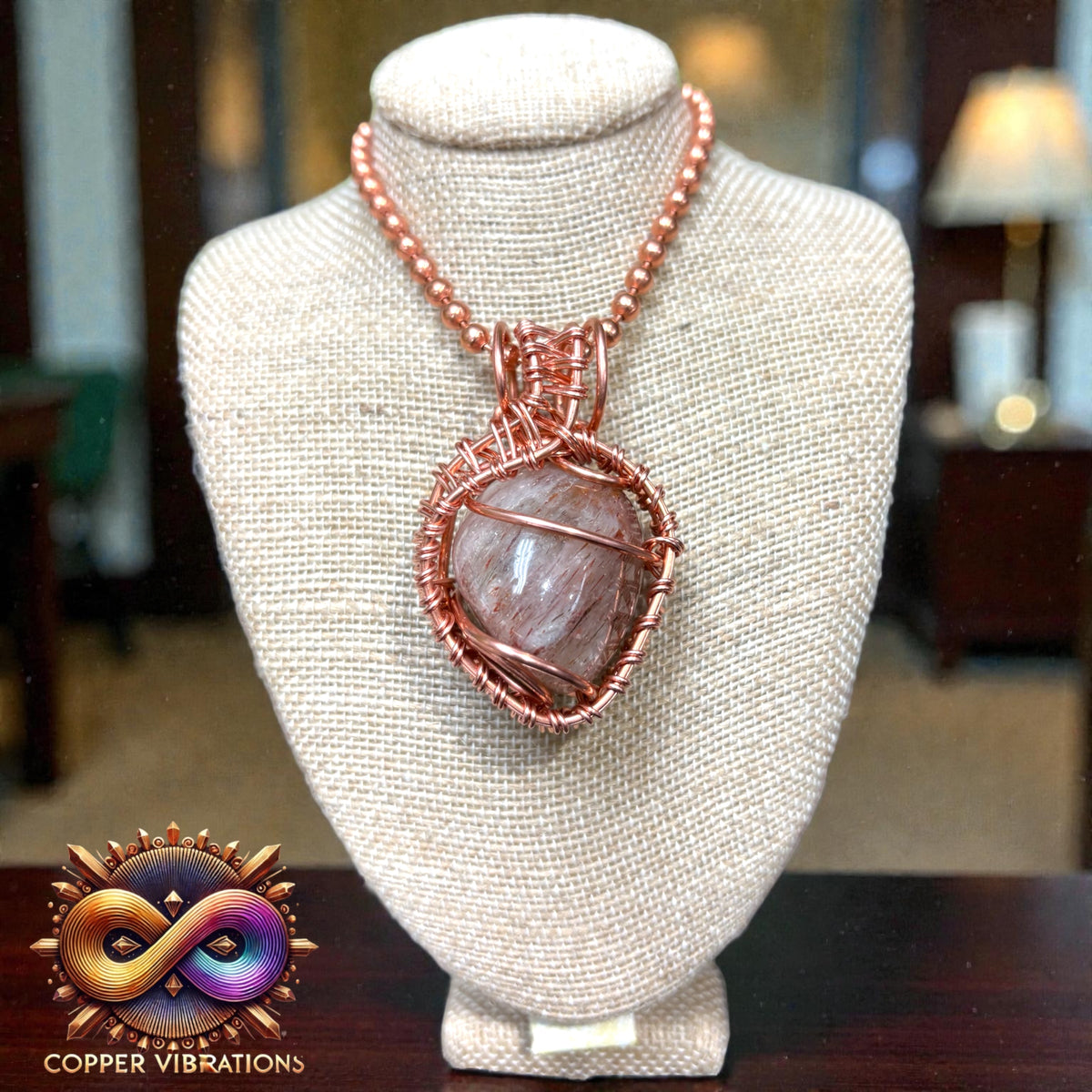 Rutilated Quartz Creativity Weave 24” Copper Necklace
