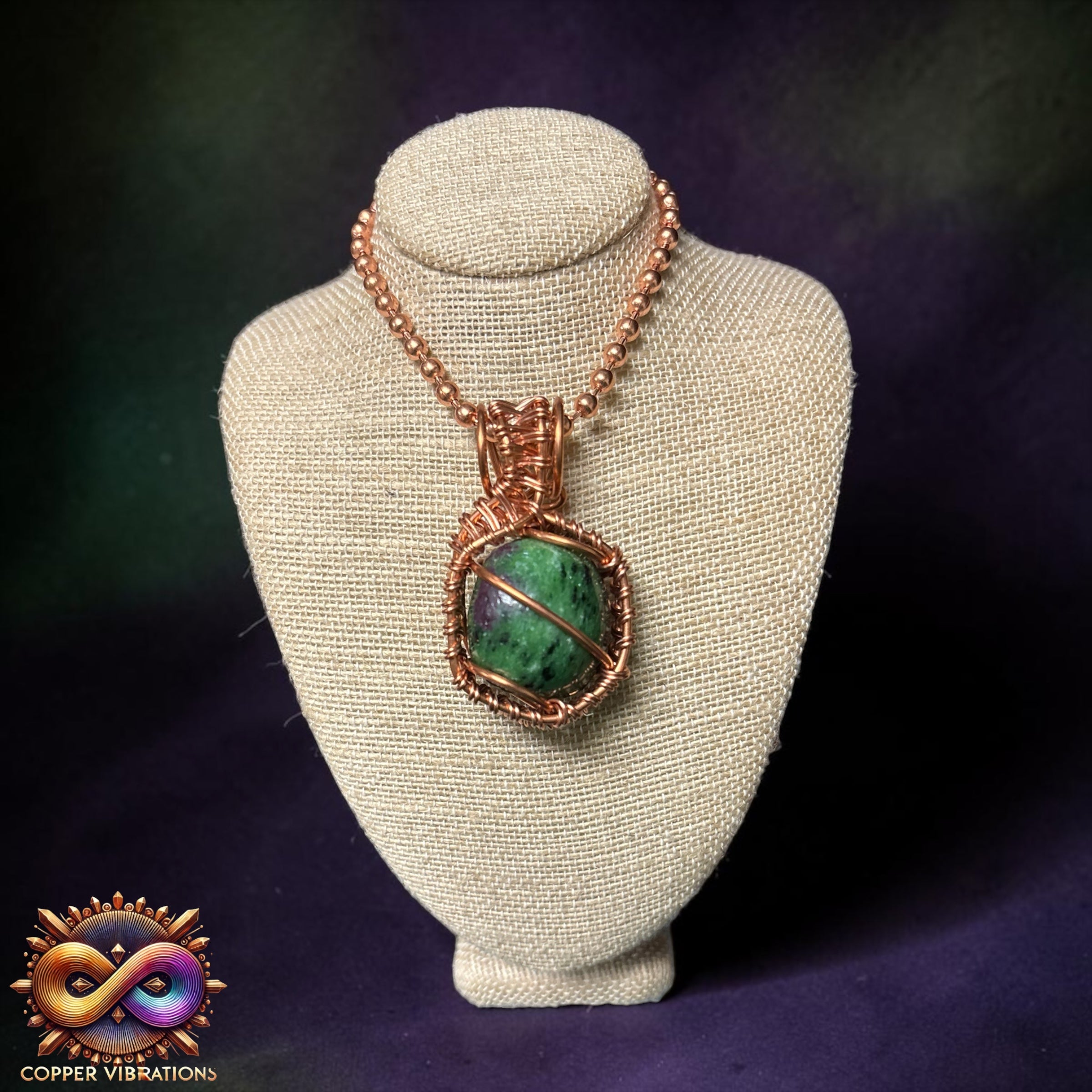 Anyolite (Ruby Zoisite) Creativity Weave 24” Copper Necklace