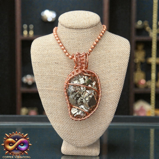Large Chunky Pyrite 24” Copper Necklace
