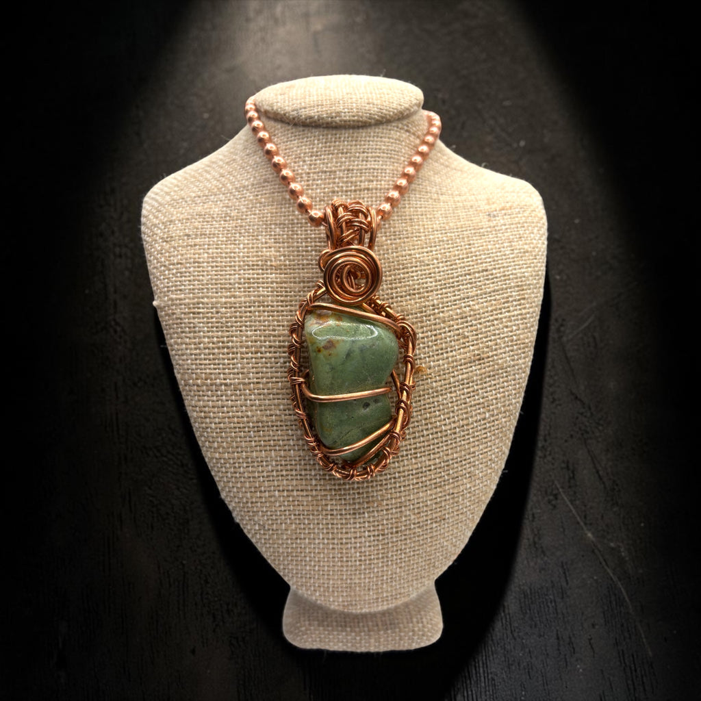 Chrysoprase Creativity Weave 24” Copper Necklace