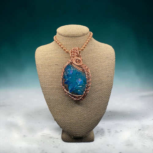 Aqua Aura Quartz Cluster 24” Copper Necklace