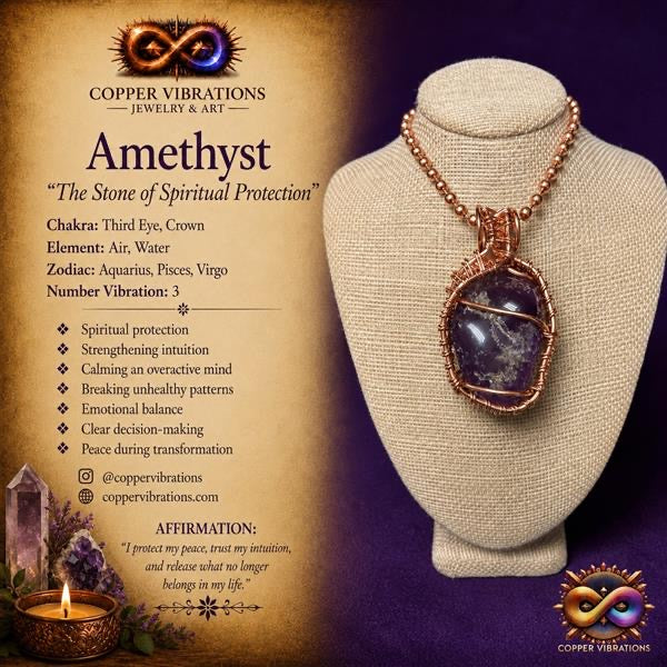 Tumbled Amethyst Creativity Weave 24” Copper Necklace