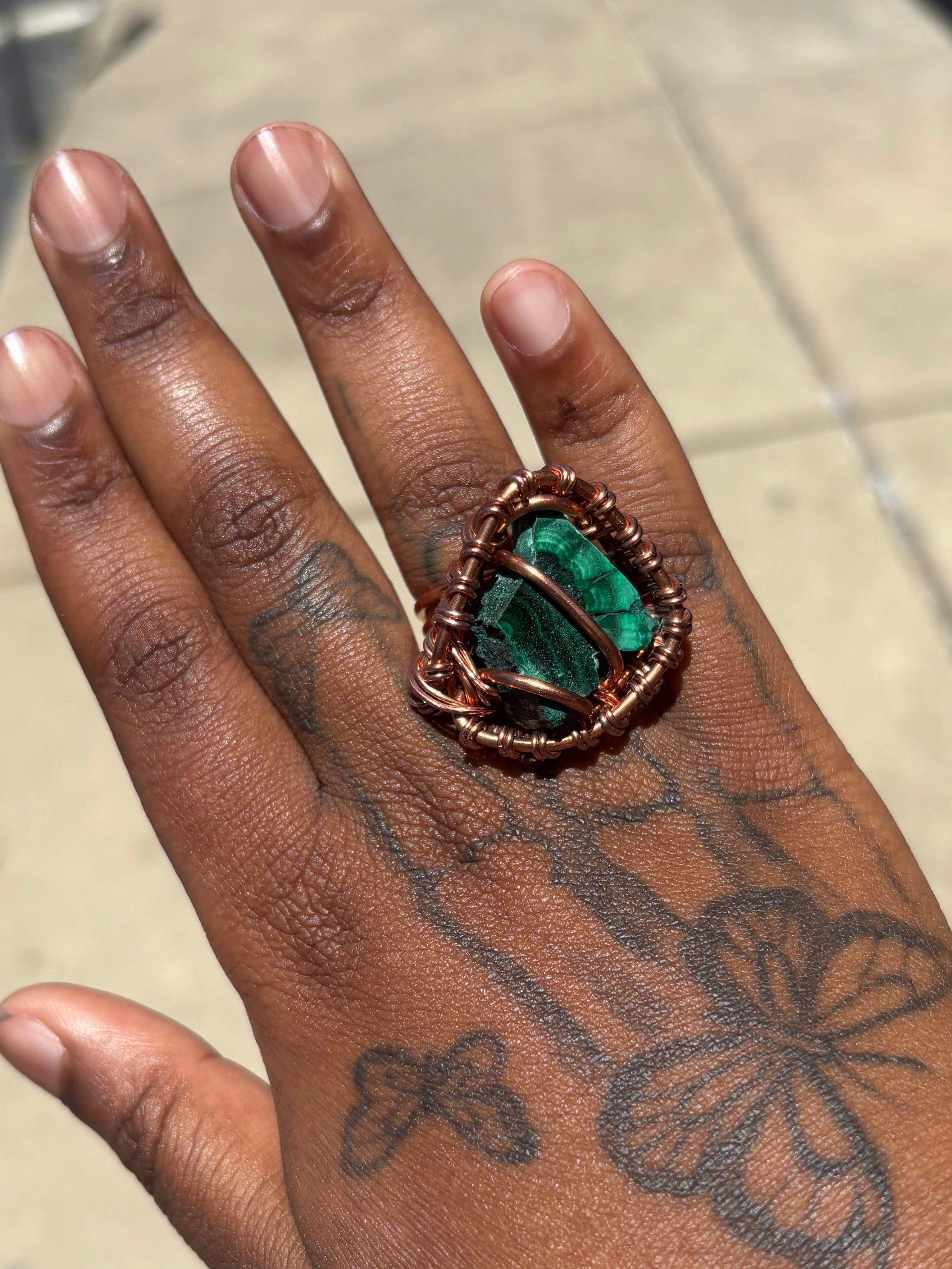 Raw Malachite Copper Ring
