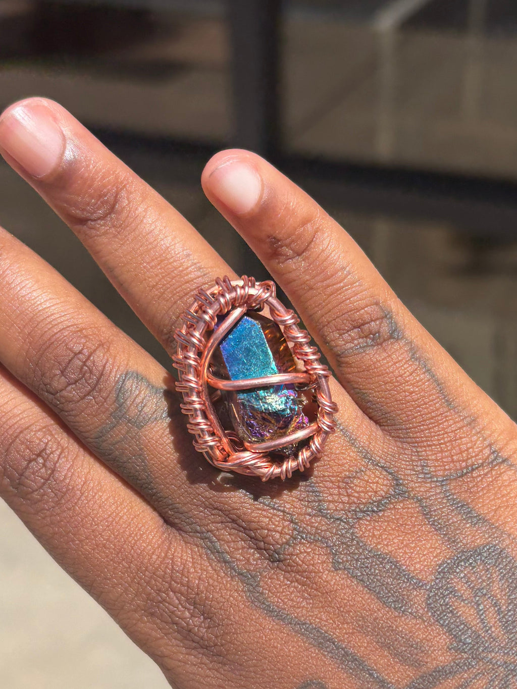 Gemstone Flame Aura Quartz Copper Ring