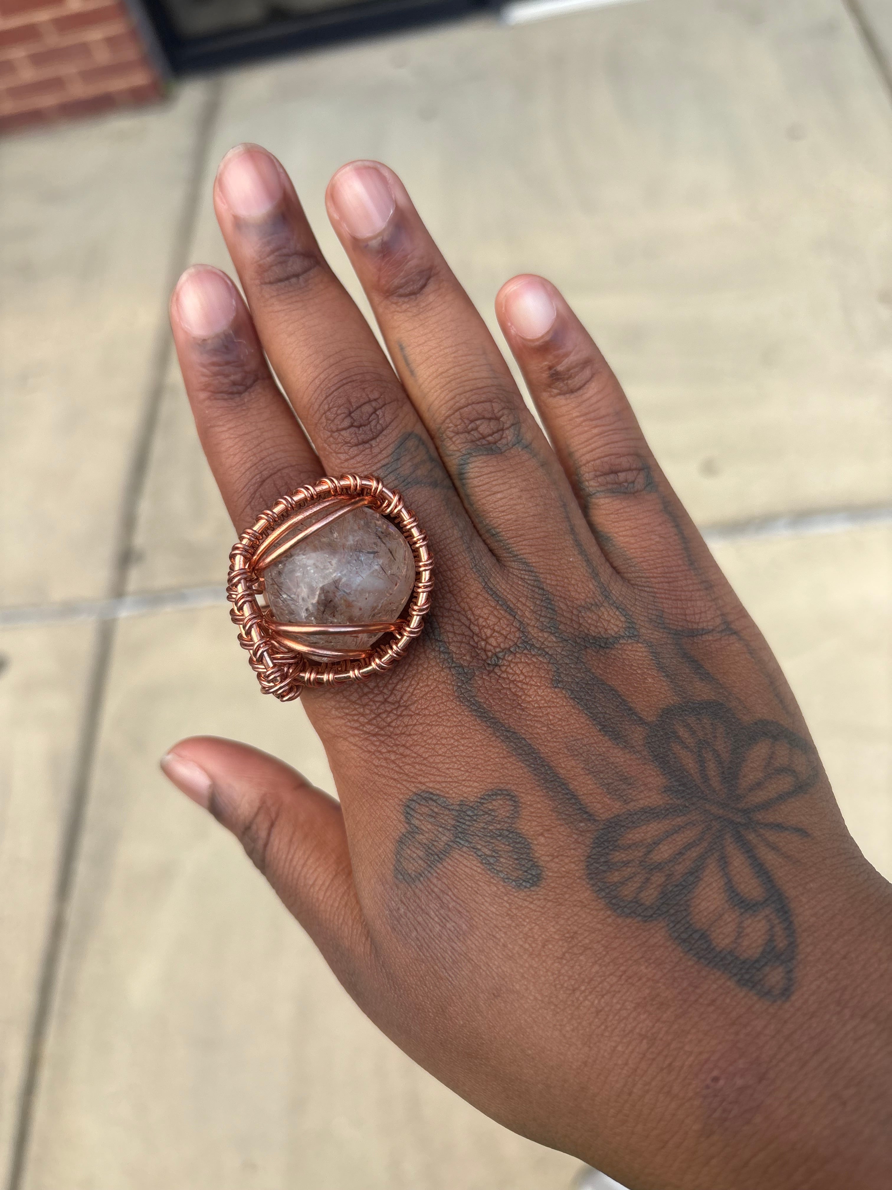 Gemstone Creativity Weave Copper Rings