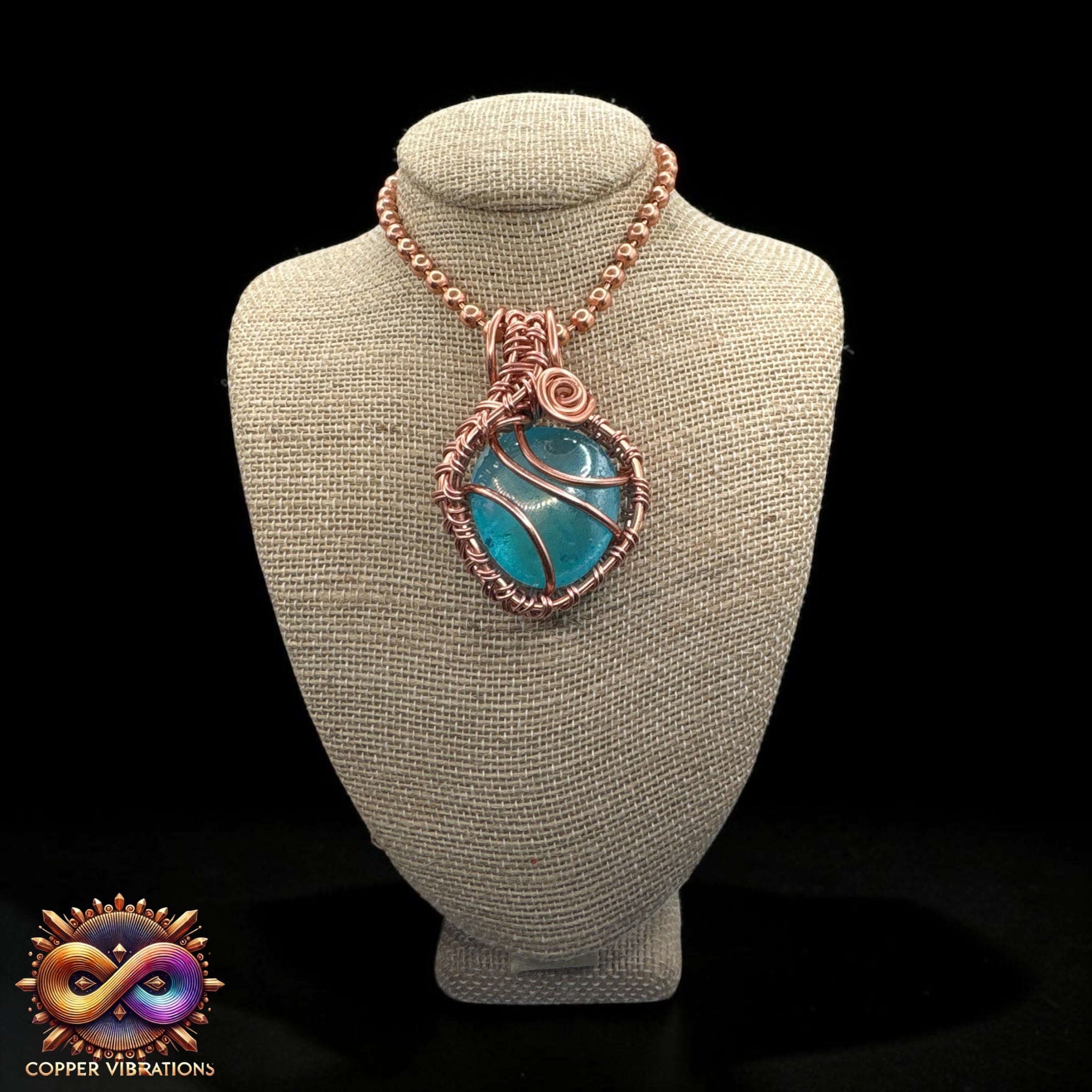 Tumbled Aqua Aura Quartz 24” Copper Necklace