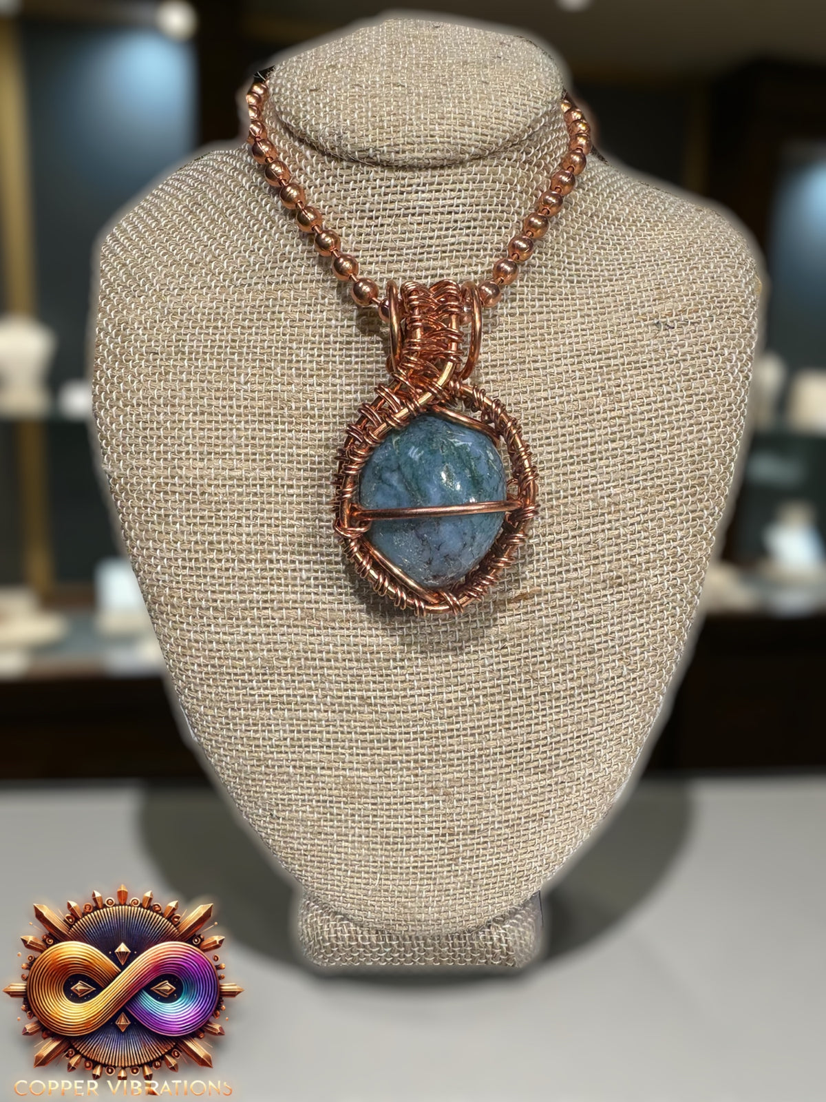 Moss Agate Creativity Weave 24” Copper Necklace