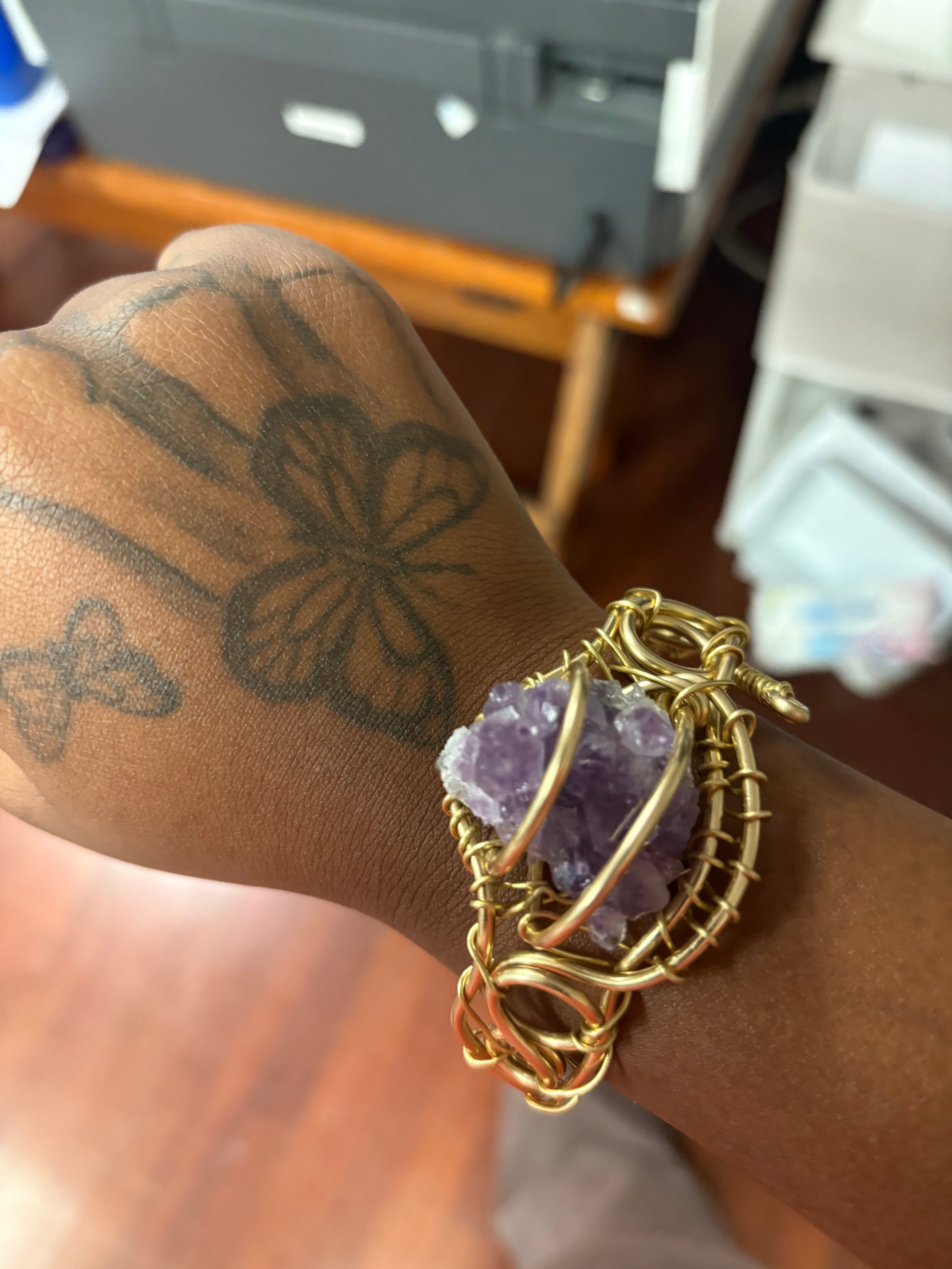 Thick Guage Brass Bracelets w/ Raw Stone